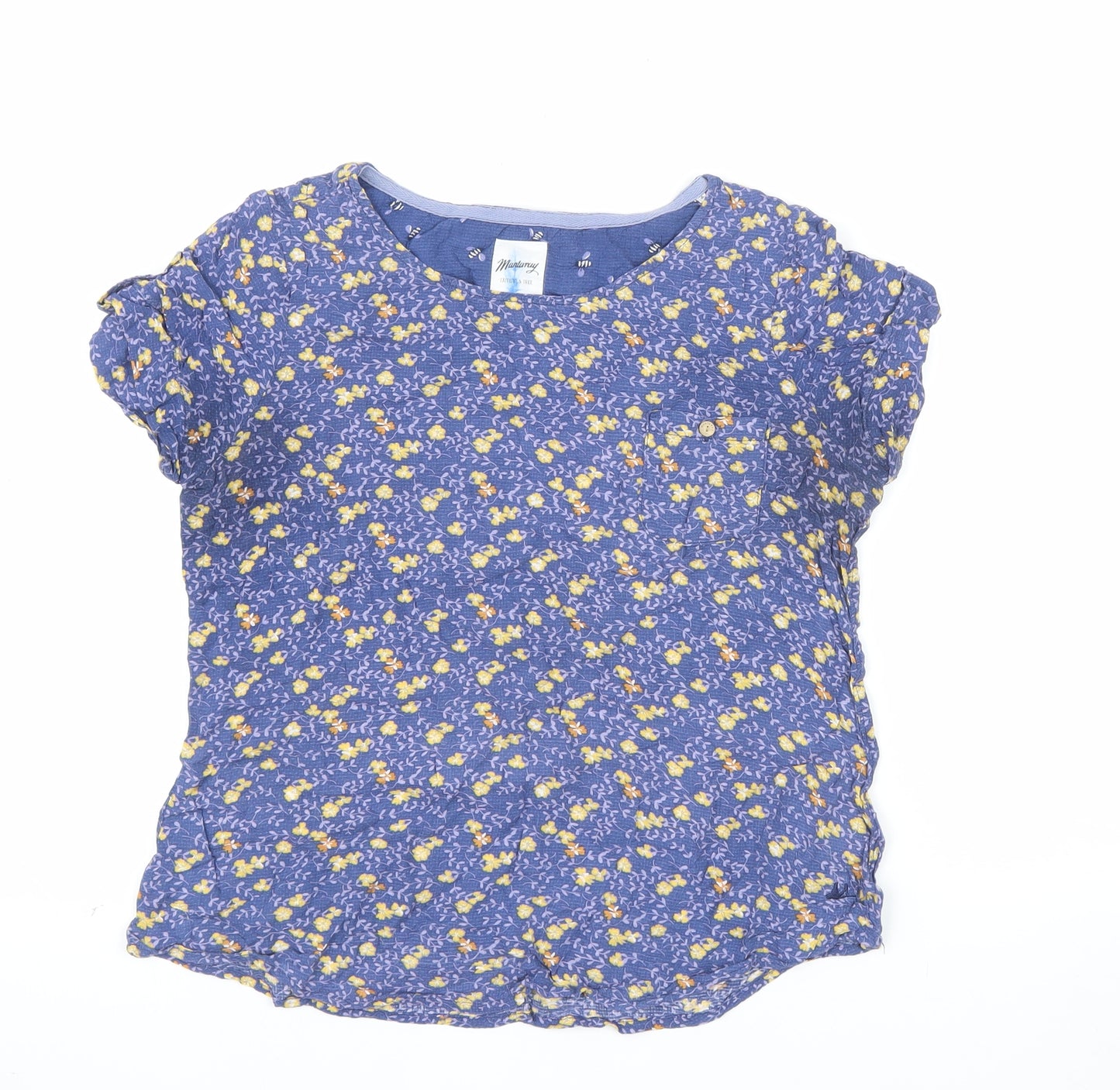 Mantaray Women's Blue Floral Viscose Short Sleeve T-Shirt Size 10