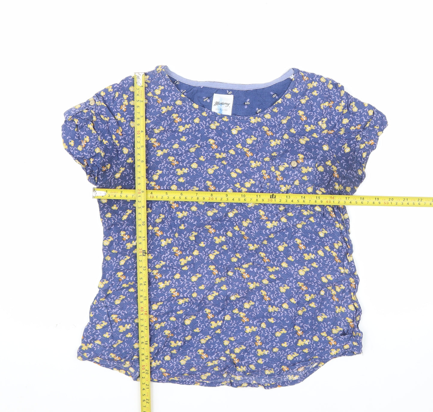 Mantaray Women's Blue Floral Viscose Short Sleeve T-Shirt Size 10