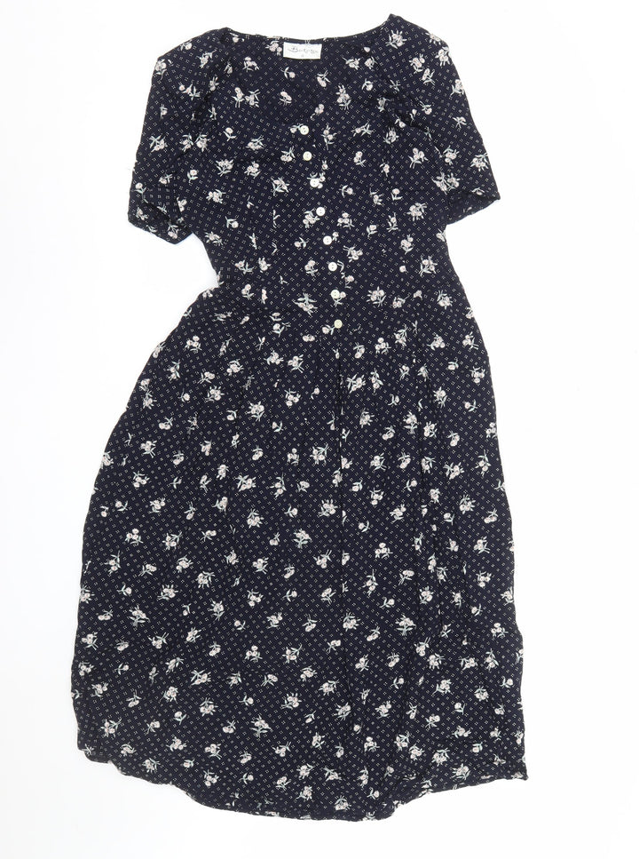 Berkertex Women Blue Floral Shirt Dress Size 10 Short Sleeve Vintage