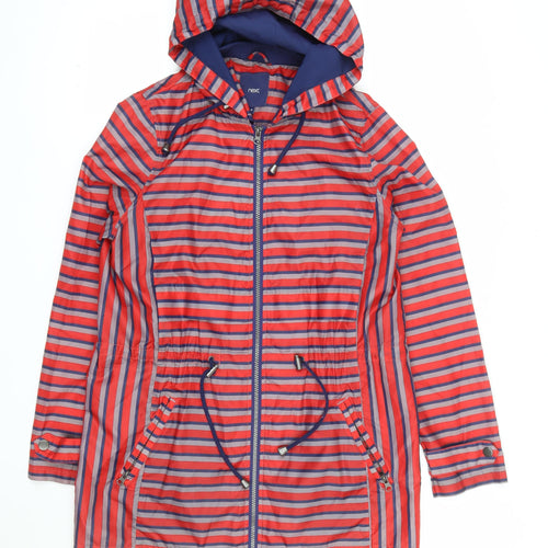 Next Women’s Red Striped Hooded Rain Coat Jacket Size 10