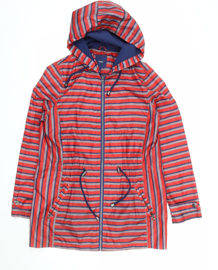 Next Women’s Red Striped Hooded Rain Coat Jacket Size 10