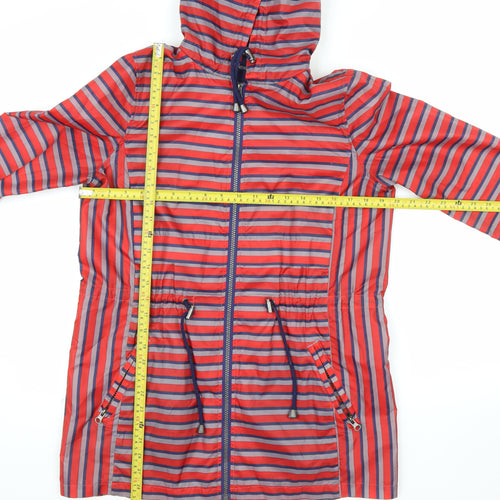 Next Women’s Red Striped Hooded Rain Coat Jacket Size 10