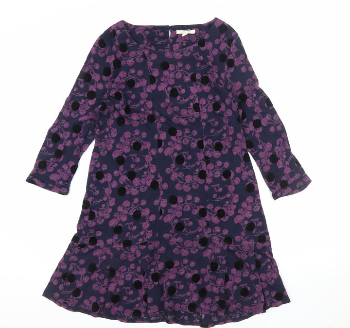 White Stuff Women's Purple Floral Cotton Shift Dress Size 12