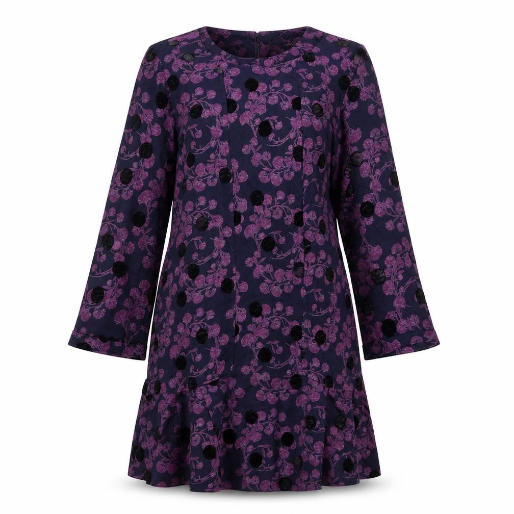 Front view of White Stuff Women's Purple Floral Cotton Shift Dress, size 12