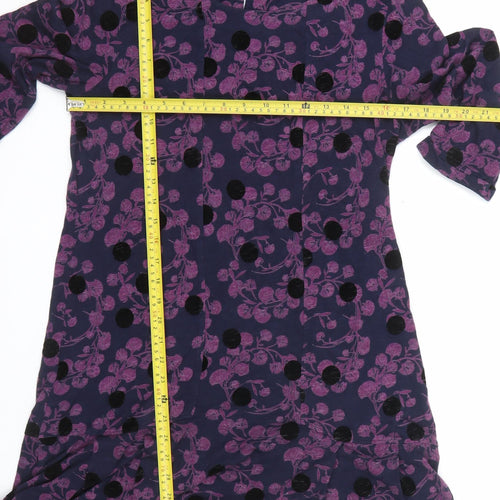 White Stuff Women's Purple Floral Cotton Shift Dress Size 12