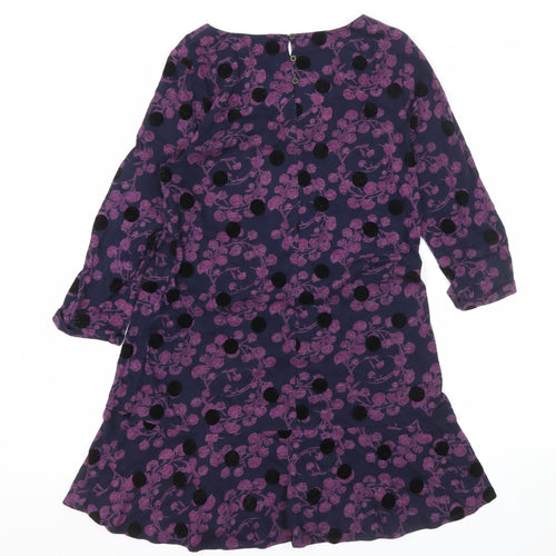 White Stuff Women's Purple Floral Cotton Shift Dress Size 12