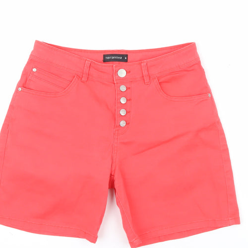 Terranova Women Red High Rise Bermuda Cotton Stretch Shorts M