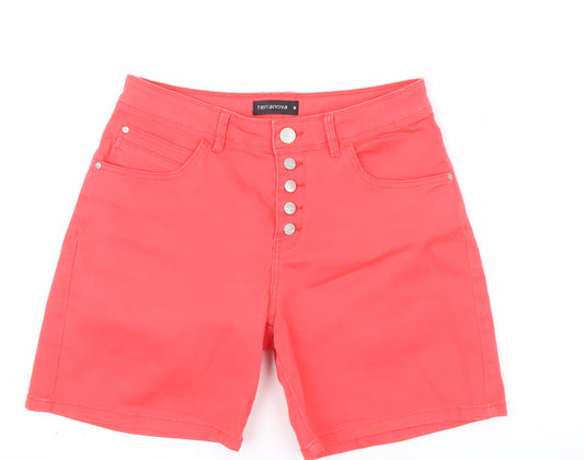 Terranova Women Red High Rise Bermuda Cotton Stretch Shorts M