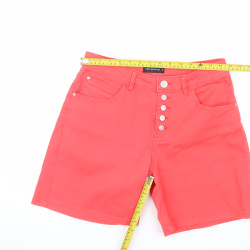 Terranova Women Red High Rise Bermuda Cotton Stretch Shorts M