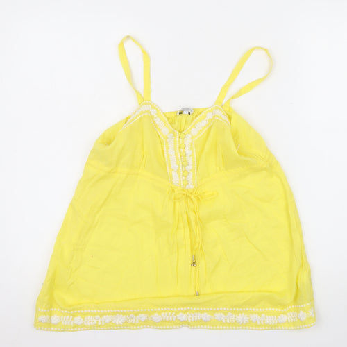 New Look Women Yellow Cotton Embroidered Camisole Top Size 10