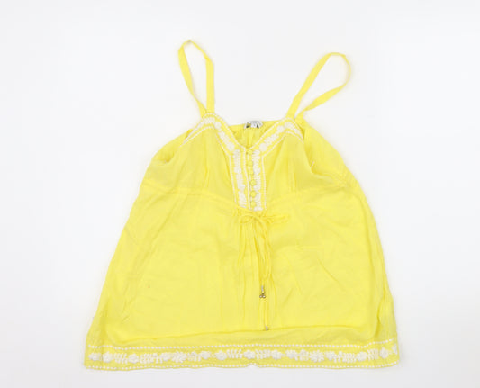 New Look Women Yellow Cotton Embroidered Camisole Top Size 10