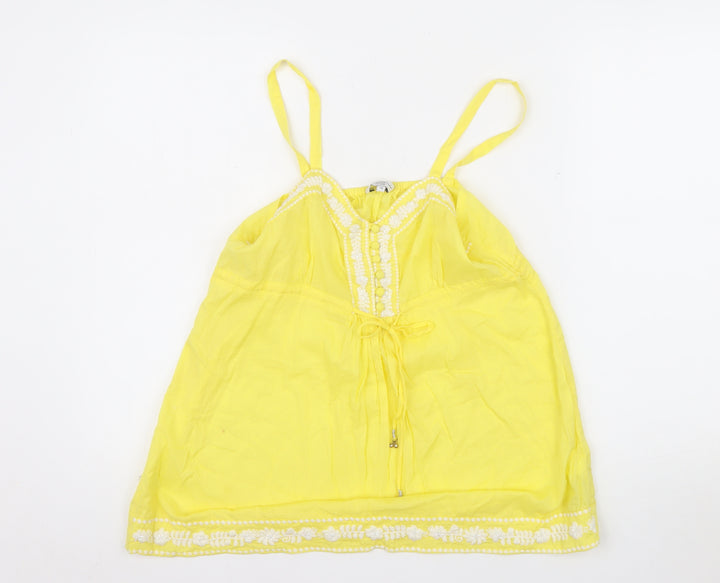 New Look Women Yellow Cotton Embroidered Camisole Top Size 10