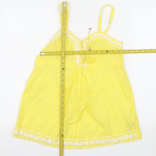 New Look Women Yellow Cotton Embroidered Camisole Top Size 10