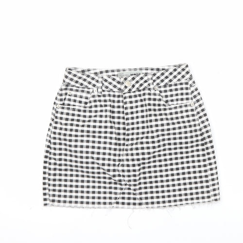 Topshop Women’s Black Check Cotton Mini Denim Skirt Size 10