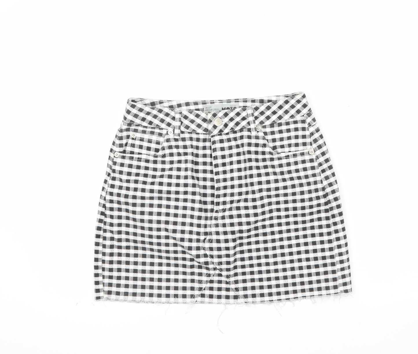 Topshop Women’s Black Check Cotton Mini Denim Skirt Size 10