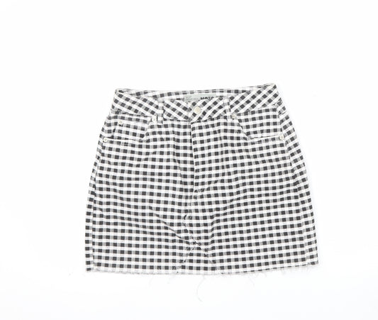 Topshop Women’s Black Check Cotton Mini Denim Skirt Size 10