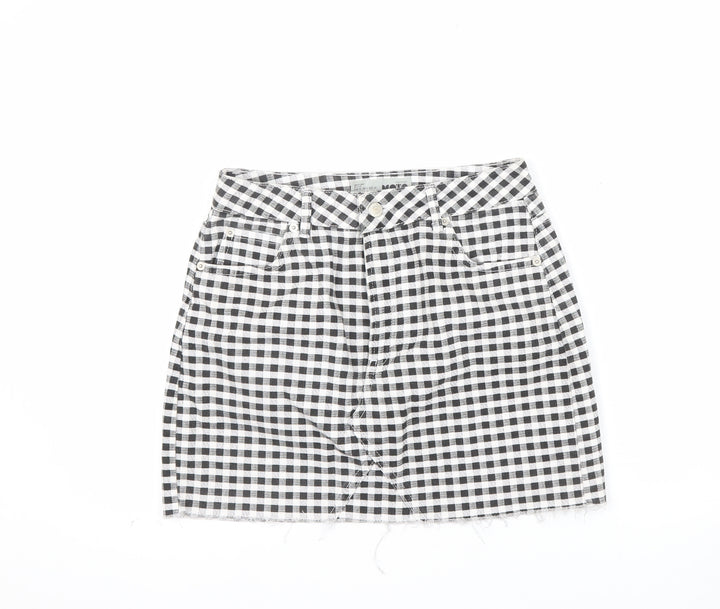 Topshop Women’s Black Check Cotton Mini Denim Skirt Size 10