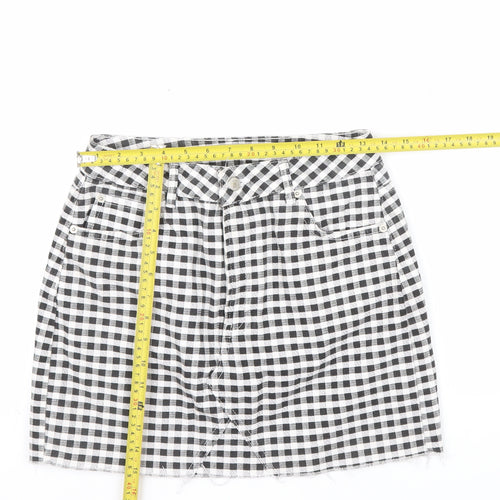 Topshop Women’s Black Check Cotton Mini Denim Skirt Size 10