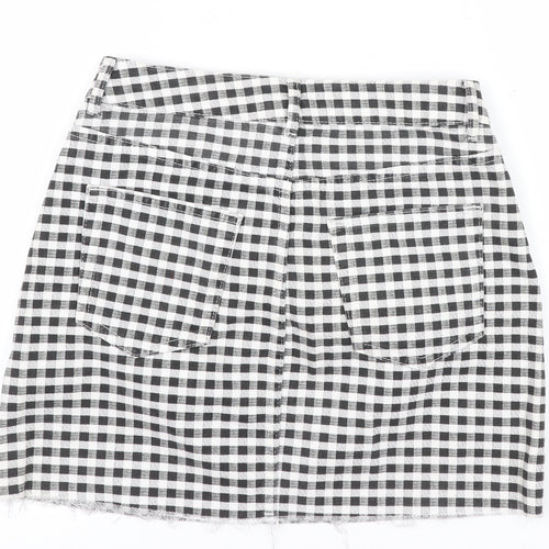 Topshop Women’s Black Check Cotton Mini Denim Skirt Size 10