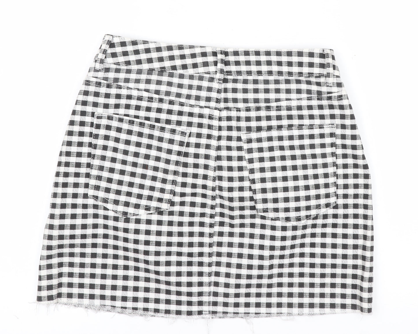 Topshop Women’s Black Check Cotton Mini Denim Skirt Size 10