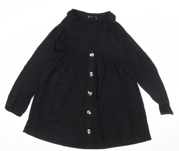 ASOS DESIGN Women’s Black Cotton Shirt Dress Size 8 Long Sleeve