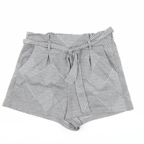 Pull & Bear Womens Grey Check Paperbag Shorts Size 12