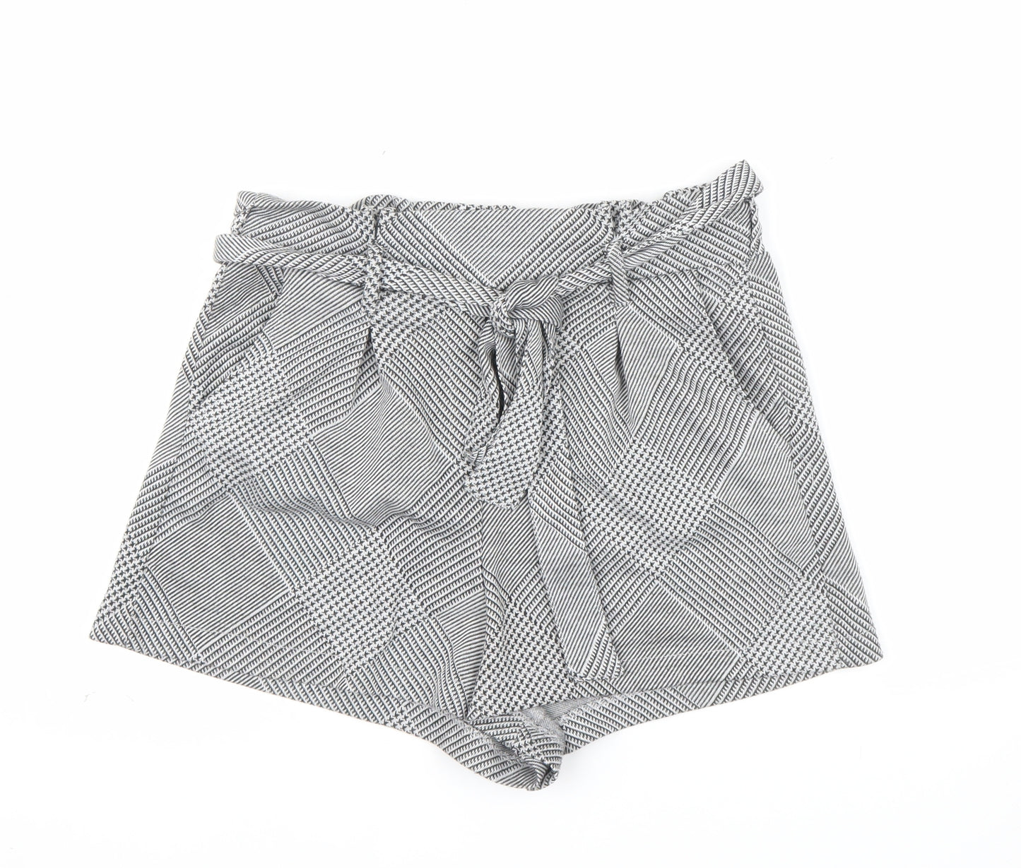 Pull & Bear Womens Grey Check Paperbag Shorts Size 12