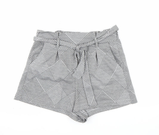 Pull & Bear Womens Grey Check Paperbag Shorts Size 12