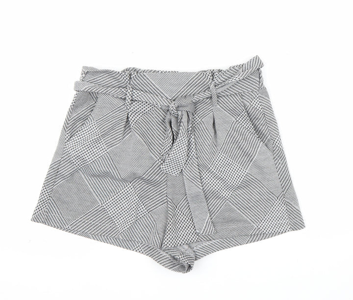 Pull & Bear Womens Grey Check Paperbag Shorts Size 12
