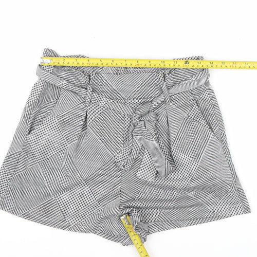 Pull & Bear Womens Grey Check Paperbag Shorts Size 12