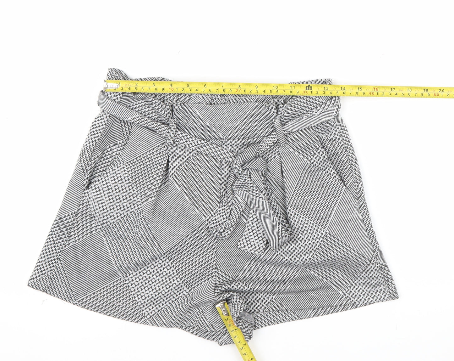 Pull & Bear Womens Grey Check Paperbag Shorts Size 12
