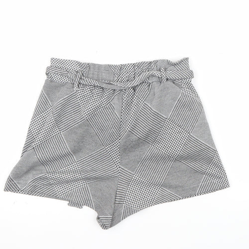 Pull & Bear Womens Grey Check Paperbag Shorts Size 12