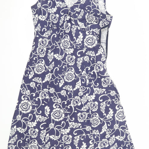 Hobbs Women Blue Floral Linen A-Line Knee Length Dress Size 14