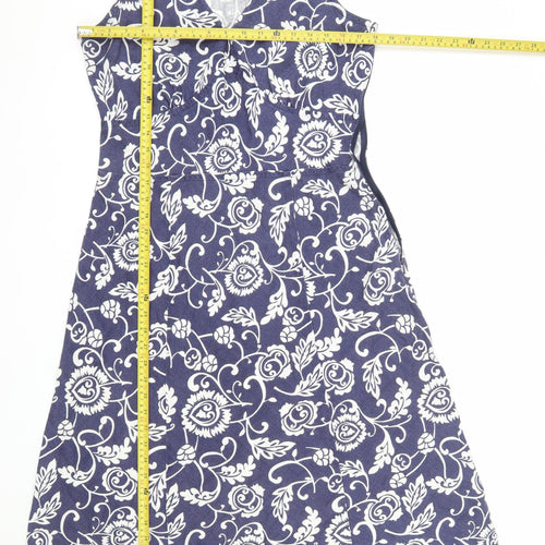 Hobbs Women Blue Floral Linen A-Line Knee Length Dress Size 14