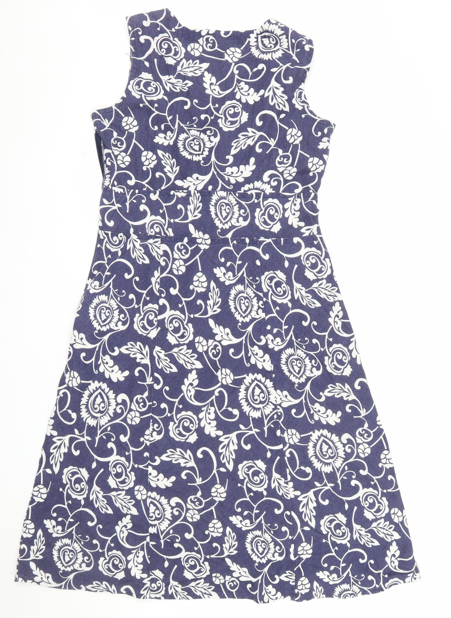 Hobbs Women Blue Floral Linen A-Line Knee Length Dress Size 14