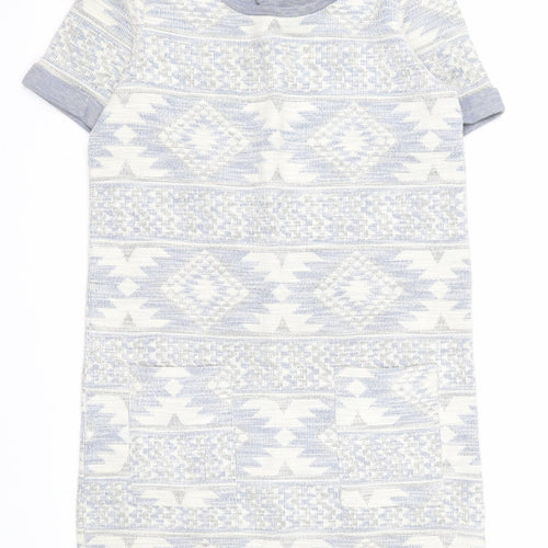Next Women Grey Geometric Knit Short Sleeve Shift Dress Size 8