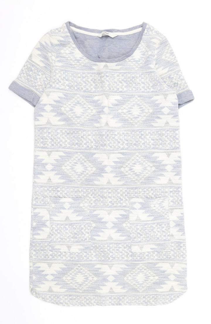 Next Women Grey Geometric Knit Short Sleeve Shift Dress Size 8