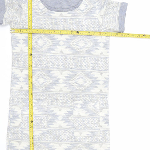 Next Women Grey Geometric Knit Short Sleeve Shift Dress Size 8