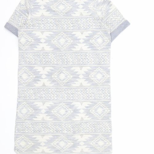 Next Women Grey Geometric Knit Short Sleeve Shift Dress Size 8