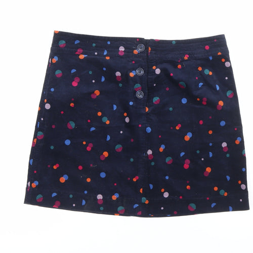 Monsoon Women Blue Polka Dot Corduroy A-Line Short Skirt Size 14