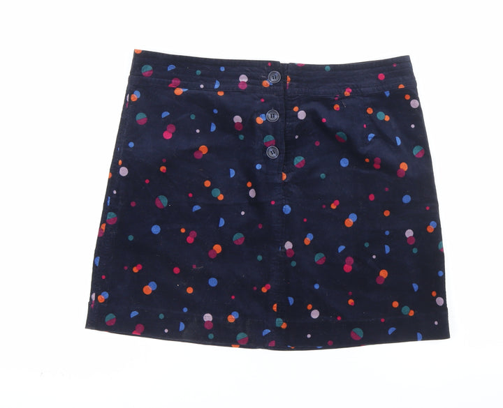 Monsoon Women Blue Polka Dot Corduroy A-Line Short Skirt Size 14