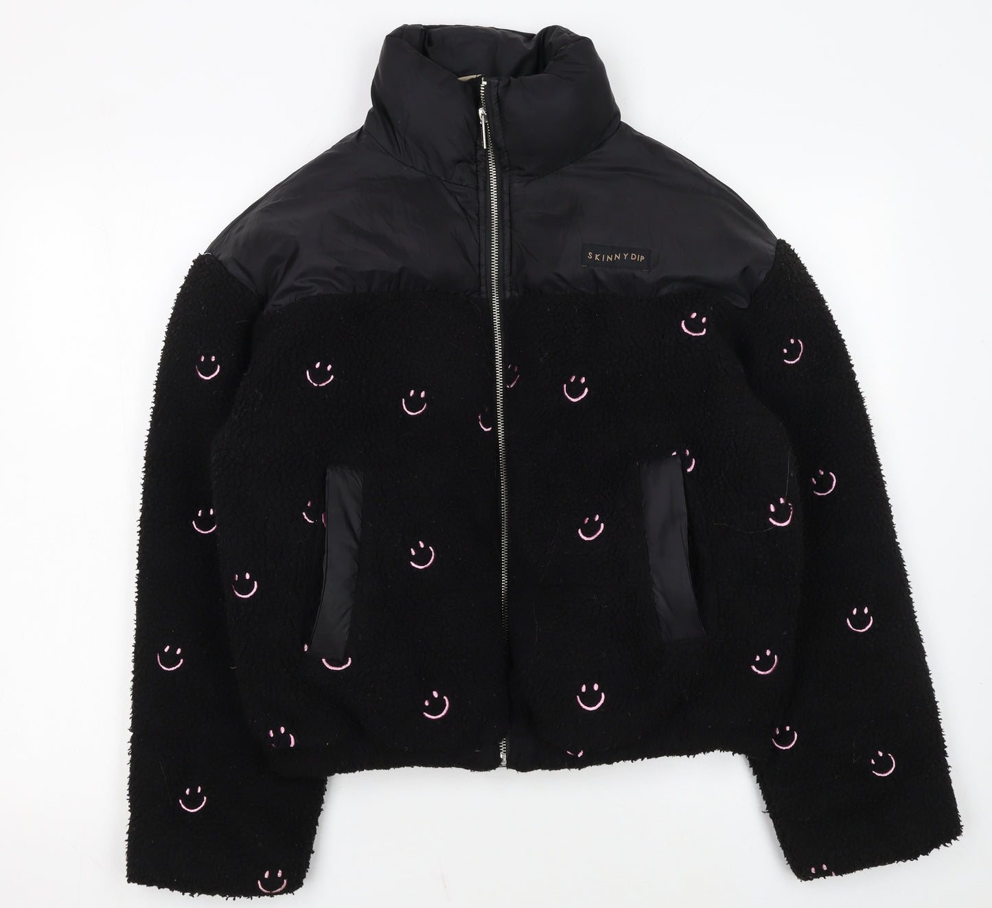 Skinnydip Women Black Smiley Face Puffer Jacket M