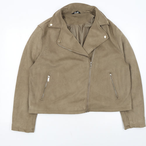 Peacocks Women’s Beige Biker Jacket Size 22 Plus Faux Suede Zip Up