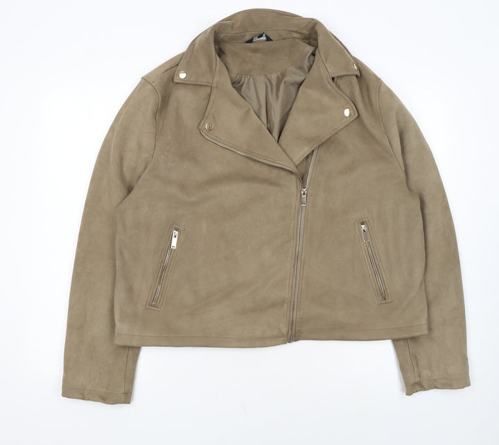 Peacocks Women’s Beige Biker Jacket Size 22 Plus Faux Suede Zip Up