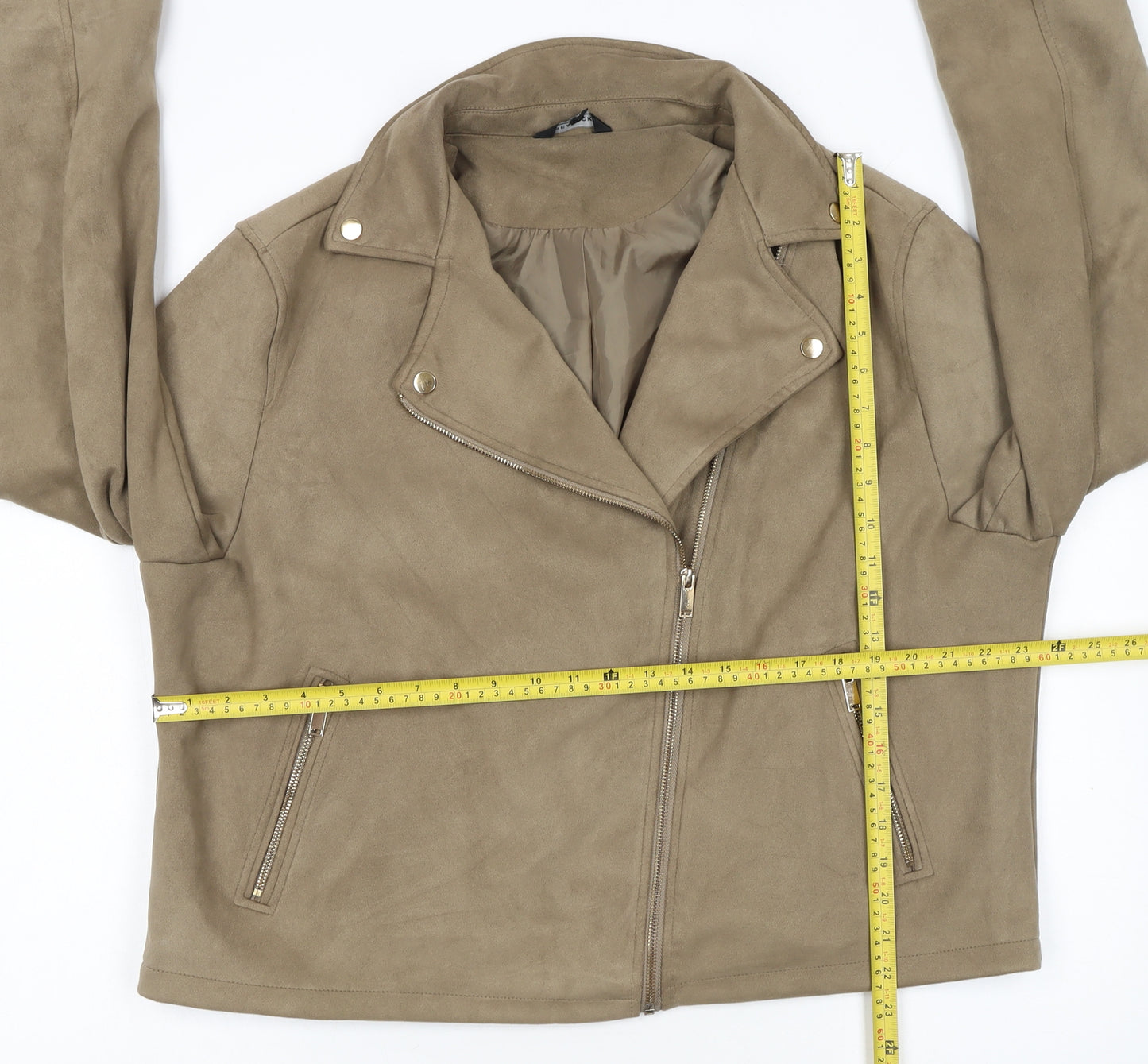 Peacocks Women’s Beige Biker Jacket Size 22 Plus Faux Suede Zip Up