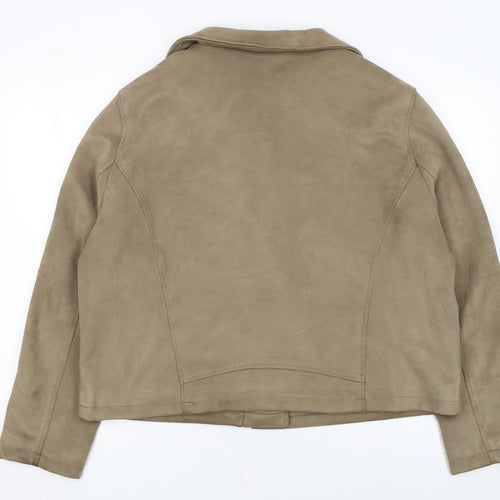 Peacocks Women’s Beige Biker Jacket Size 22 Plus Faux Suede Zip Up