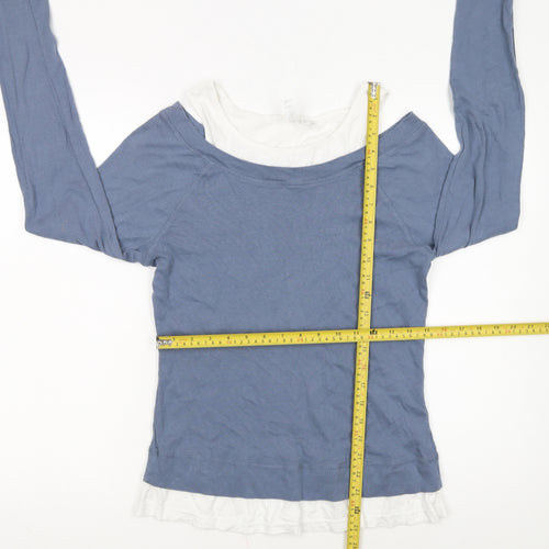 Rainbow Womens Blue Long Sleeve Boat Neck Cotton Top M