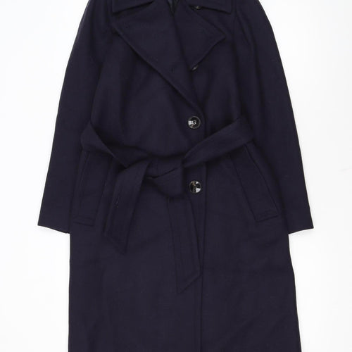 Reiss Womens Navy Wool Long Belted Trench Coat Size 6