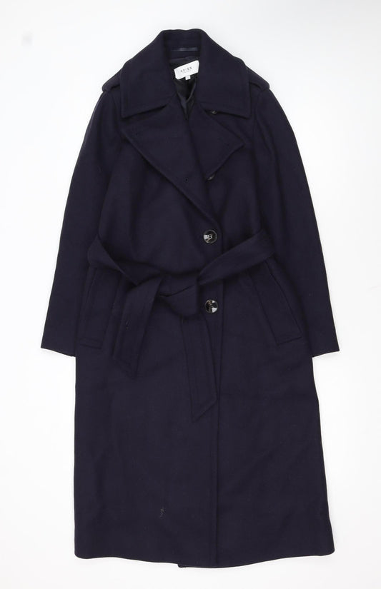 Reiss Womens Navy Wool Long Belted Trench Coat Size 6