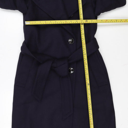 Reiss Womens Navy Wool Long Belted Trench Coat Size 6